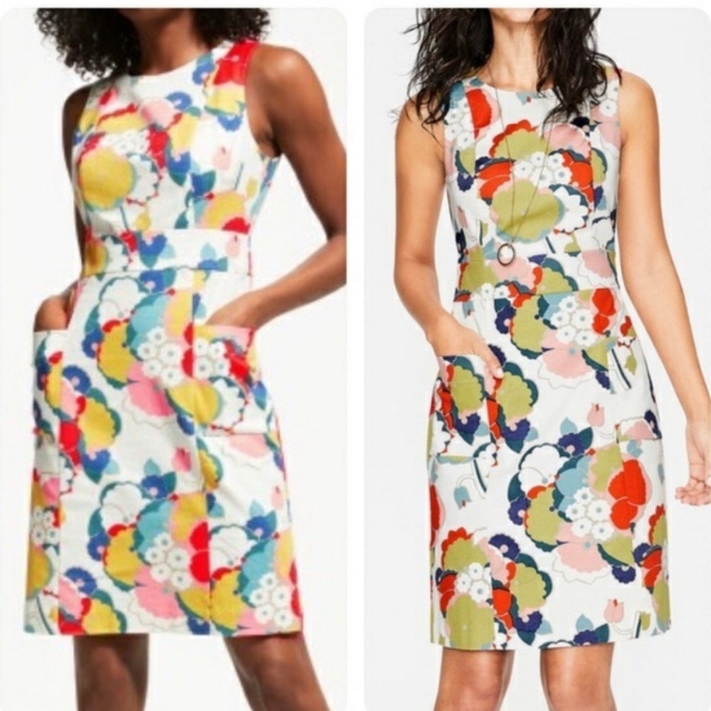 Boden multi color printed Retro Pocket shift dress size 6L